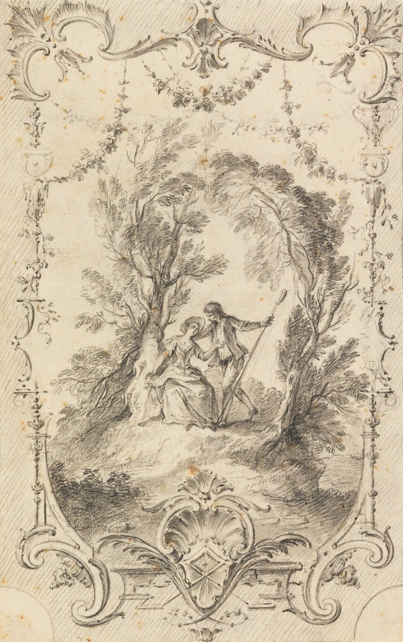 A Eagar Shepherd (desenho preparatório para a placa 247 em LOeuvre gravé de Watteau, 1739) de Gabriel Huquier