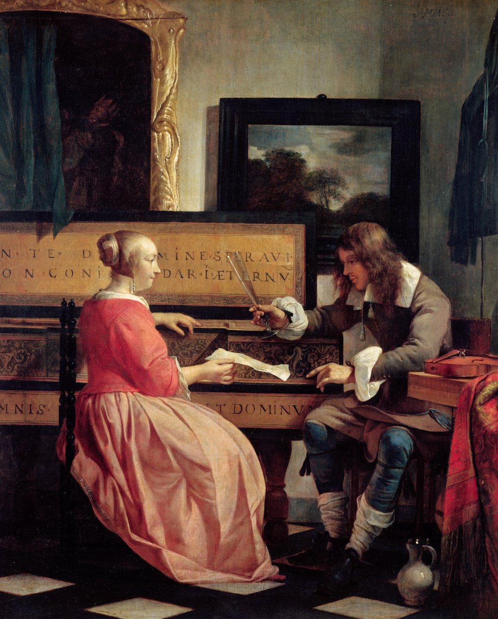 Um homem e uma mulher sentados por um virginal, c.1665 de Gabriel Metsu