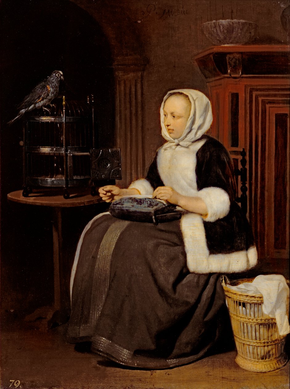 Menina jovem, no trabalho de Gabriel Metsu