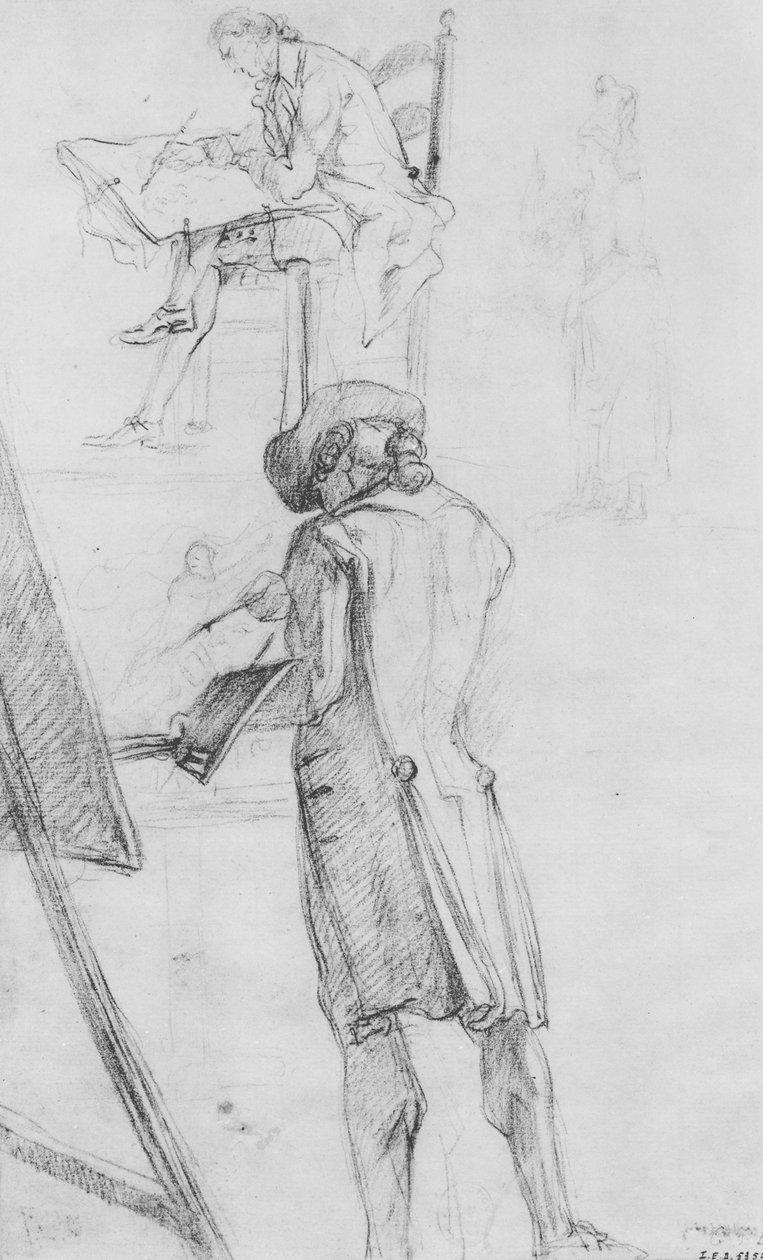 Artista no Cavalete e Desenho do Artista de Gabriel de Saint Aubin