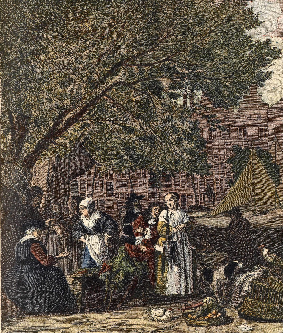 O Mercado de Ervas de Amesterdão. Gravura do século XIX após a pintura de Gabriel Metsu (1629-1667). de Gabriel (after) Metsu