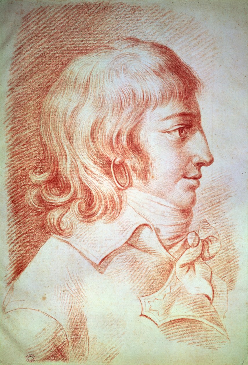 Louis-Antoine-León de Saint-Just (1767-94) (giz vermelho sobre papel) de Gabriel Christophe Guerin