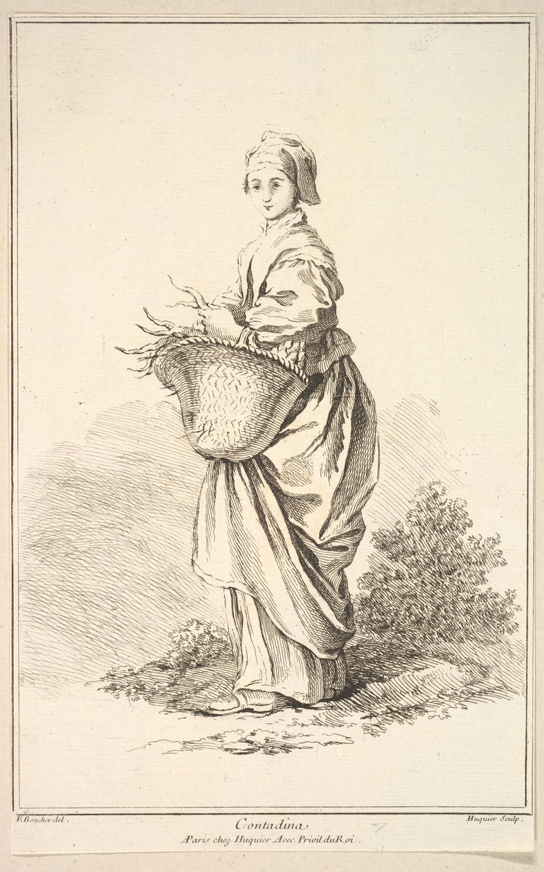 Contadina, da coleção de vários figos estrangeiros, inventada por F. Boucher P ...., século XVIII. de Gabriel Huquier