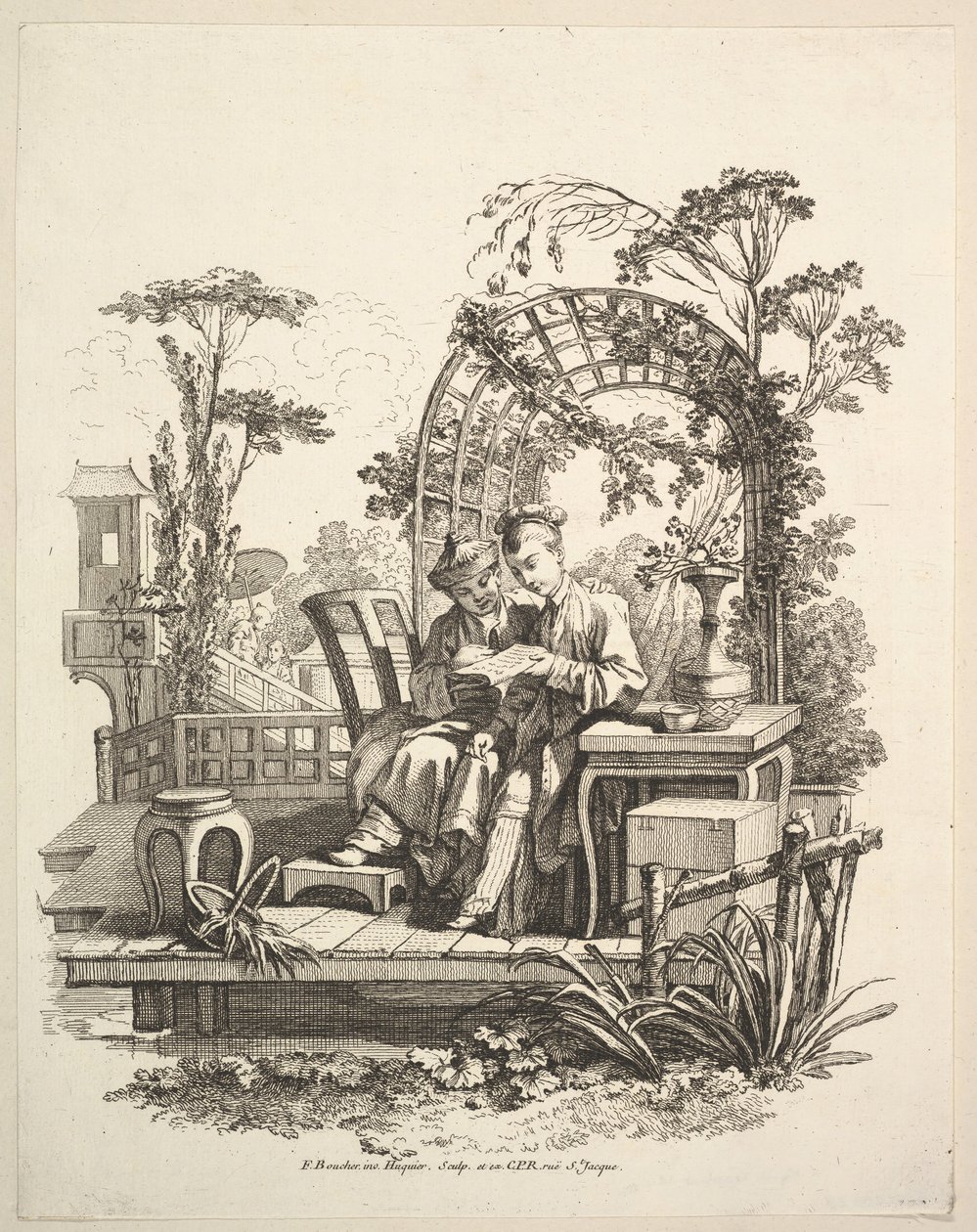 Homem e mulher Reading, ca. 1742 de Gabriel Huquier