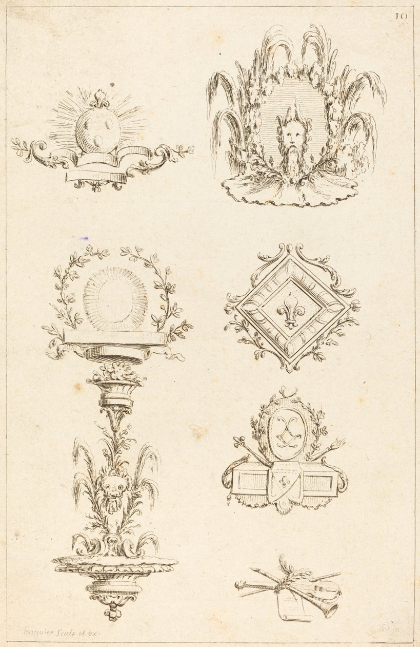 Desenhos para peças de cauda: pl. 10 de Gabriel Huquier after Claude Gillot