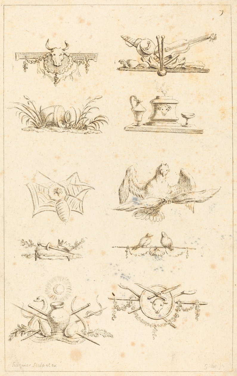 Desenhos para peças de cauda: pl. 7 de Gabriel Huquier after Claude Gillot