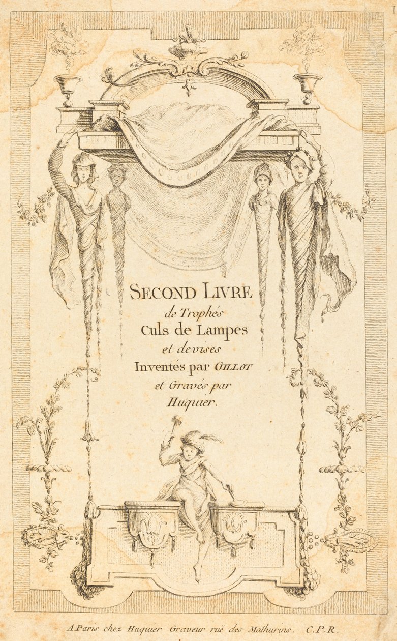 Segundo Livro de Troféus de Lâmpadas e Moedas: Página de Título de Gabriel Huquier after Claude Gillot