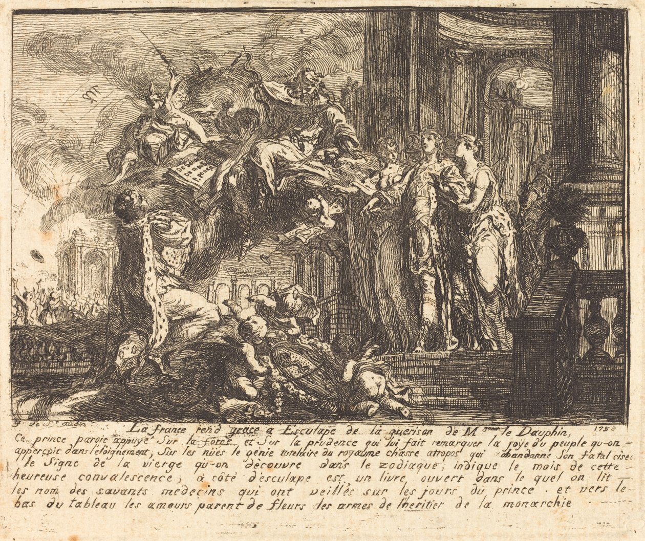 Alegoria da Convalescença do Delfim (Allegorie sur la convalescence du Dauphin) de Gabriel Jacques de Saint Aubin