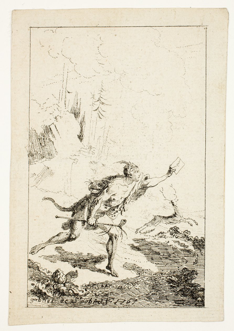 Mensageiro Enviado a M. Saint-Denis, por M. Belle-Isle, Prisioneiro, placa três de Les Nouveaux Voyages aux Indes Occidentales de Gabriel Jacques de Saint Aubin