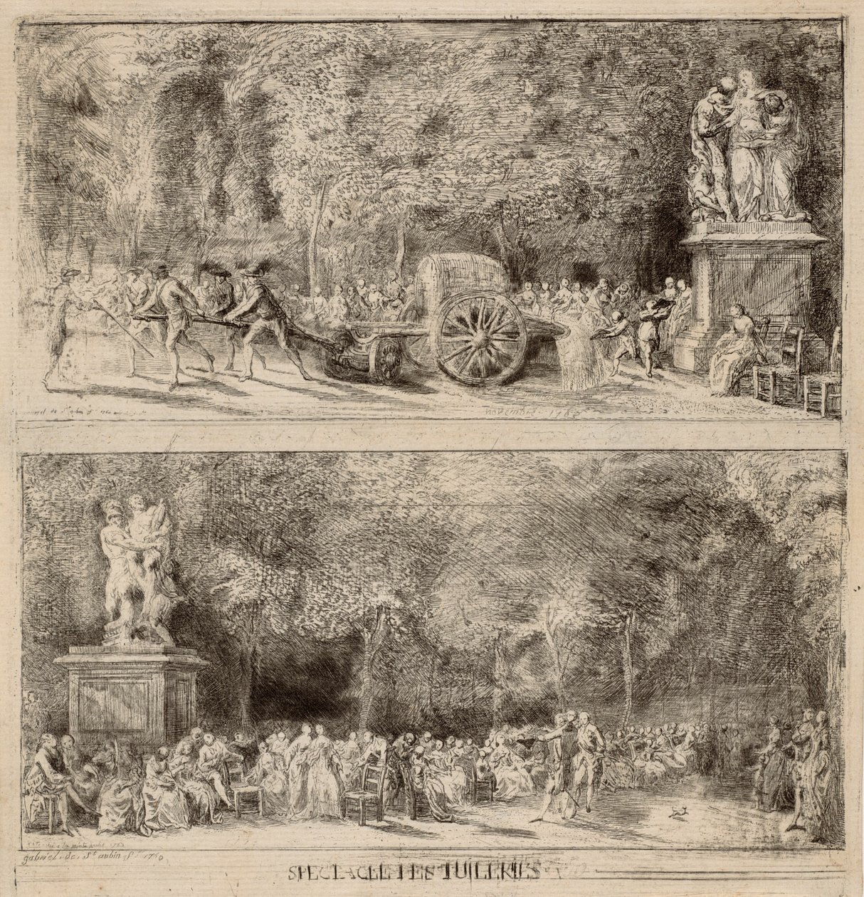 Cenas das Tulherias: As Cadeiras e o Carro de Água de Gabriel Jacques de Saint Aubin
