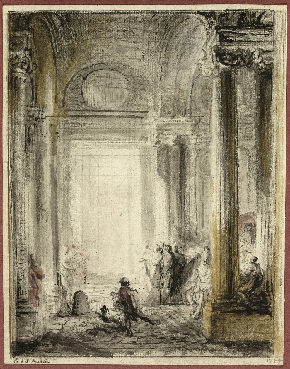 A entrada da Academia de Arquitetura no Louvre de Gabriel Jacques de Saint Aubin