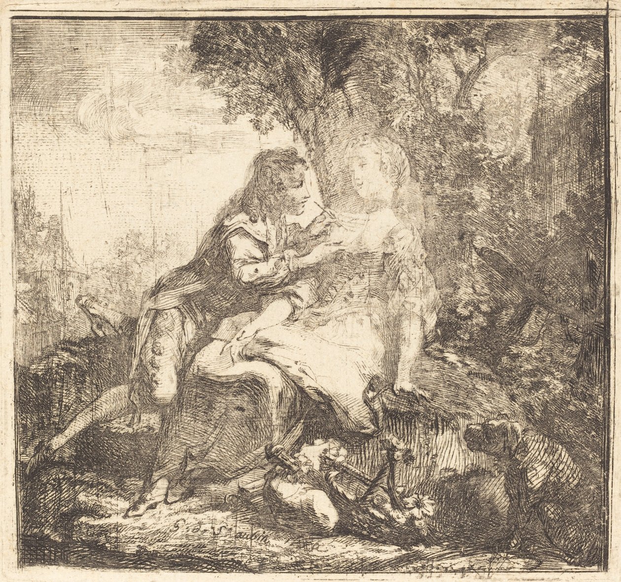 Os dois amantes de Gabriel Jacques de Saint Aubin