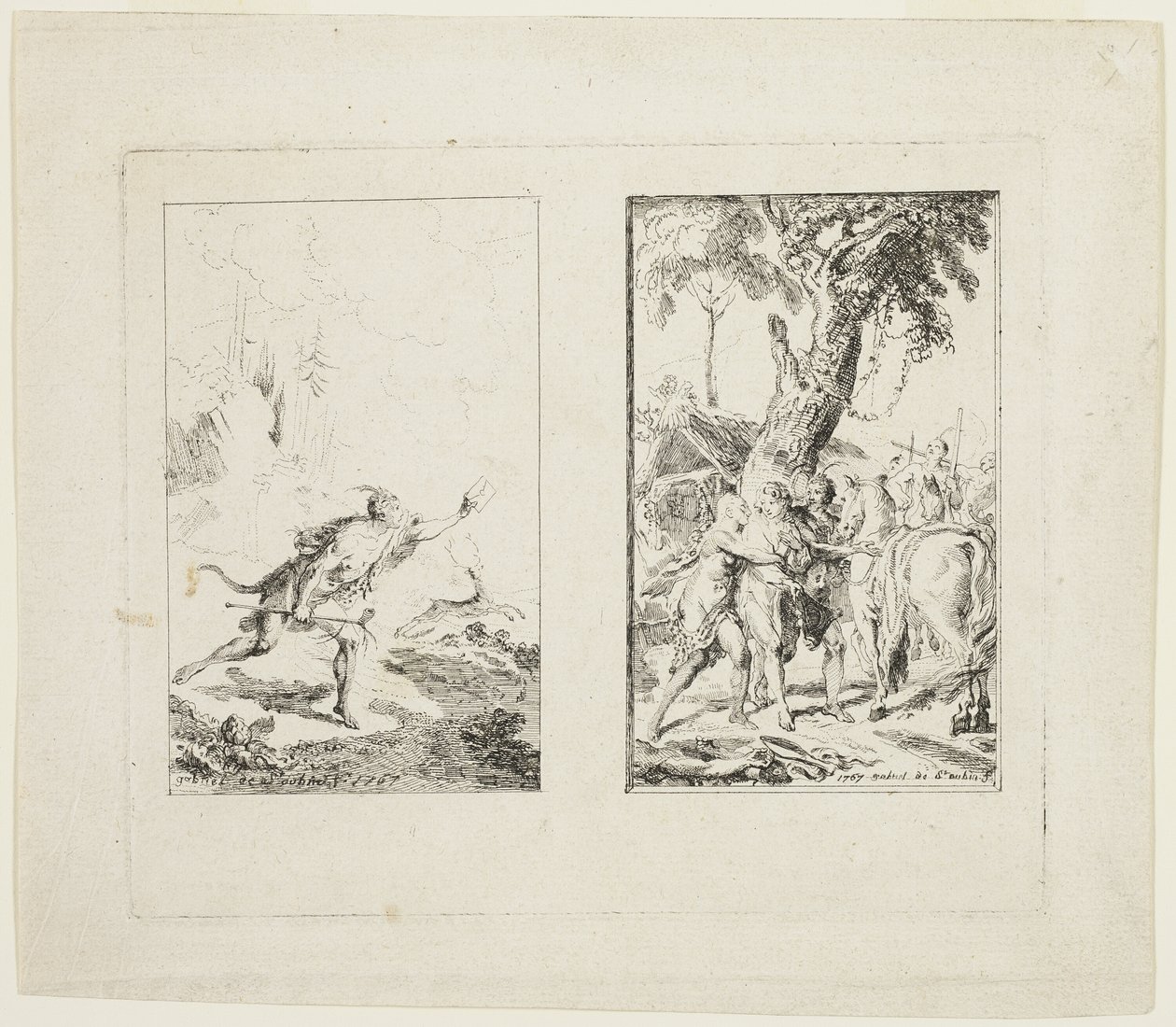 Vinhetas para as "Novas Viagens às Índias Ocidentais" do Chevalier Bossu de Gabriel Jacques de Saint Aubin