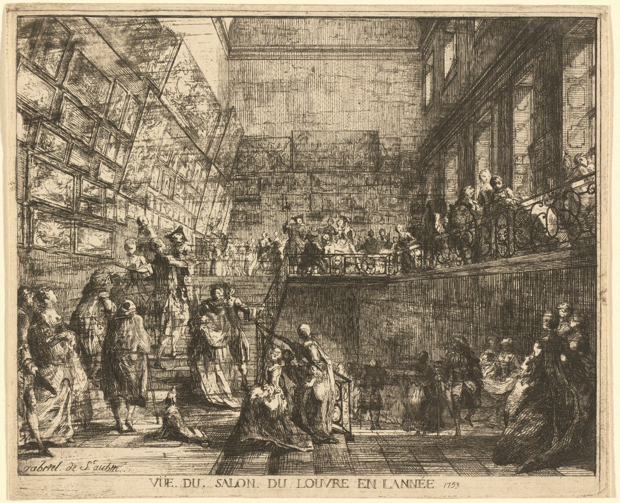 Vista do Salon du Louvre no ano de 1753 de Gabriel Jacques de Saint Aubin