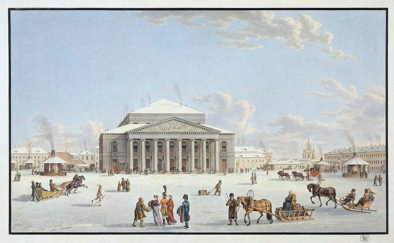 Vista do Teatro Bolshoi em São Petersburgo, início do século XIX. de Gabriel Ludwig Lory the Elder