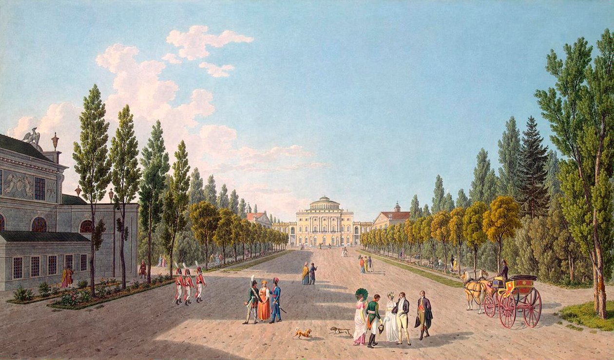Vista do Palácio de Pavlovsk do Parque, 1808. de Gabriel Ludwig Lory the Elder