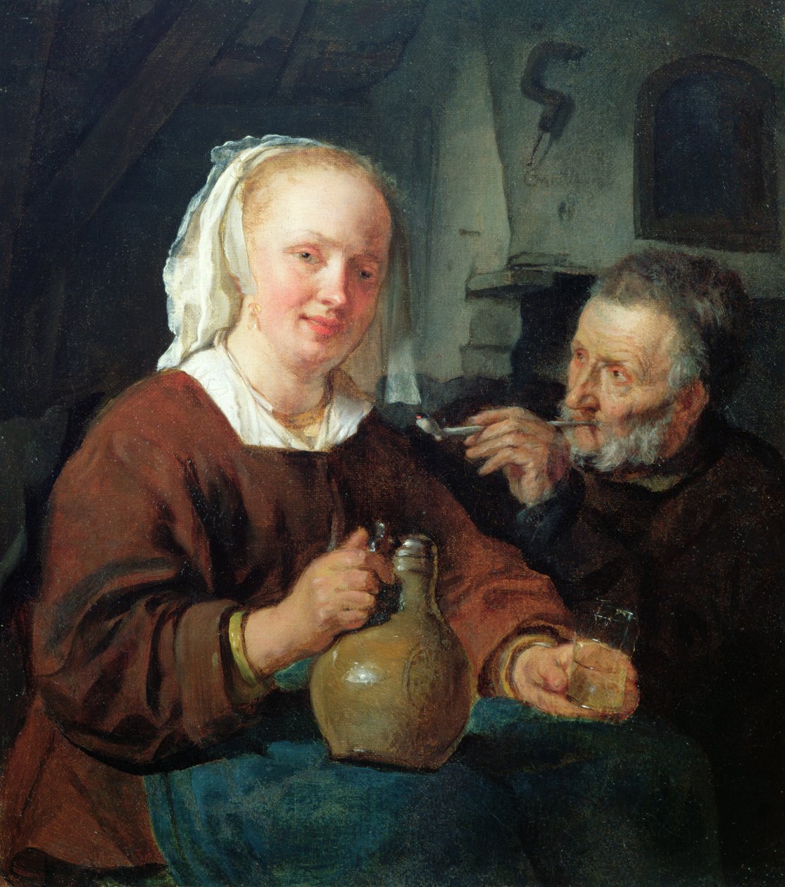 Um homem e uma mulher no vinho de Gabriel Metsu