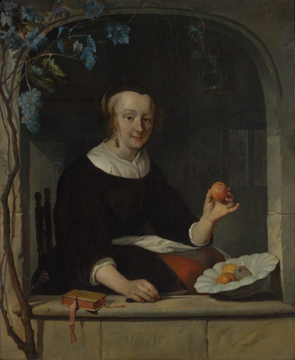 Uma mulher sentada em uma janela, no início dos anos 1660. de Gabriel Metsu