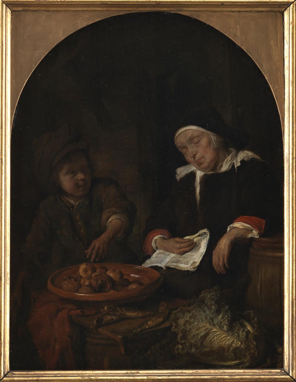 Uma mulher vendendo frutas e arenques de Gabriel Metsu
