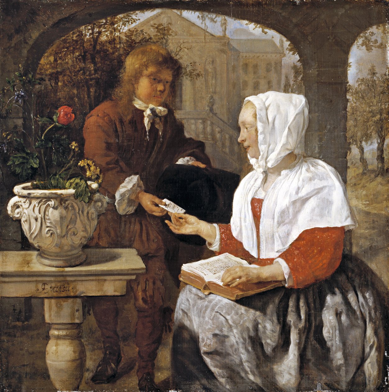Uma jovem mulher recebendo uma carta, c.1658 de Gabriel Metsu