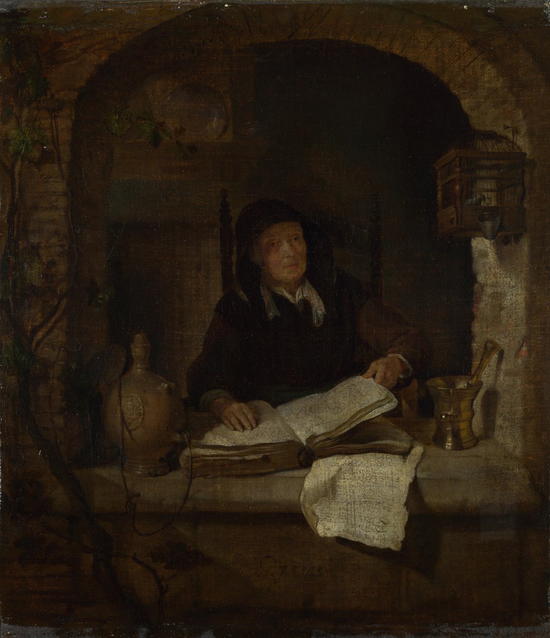 Uma mulher adulta com um livro, c. 1660 de Gabriel Metsu