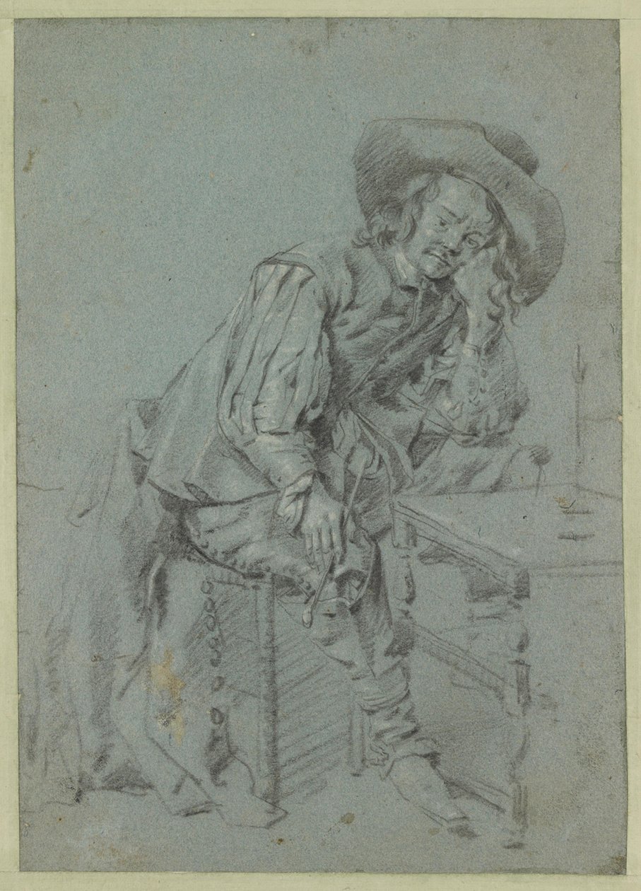 Um homem sentado com um cachimbo de Gabriel Metsu