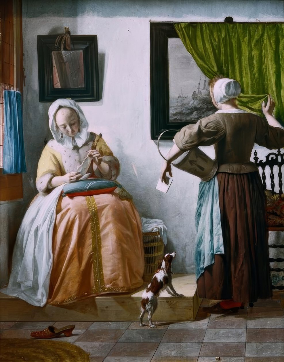 G.Metsu, senhora e empregada que lêem cartas de Gabriel Metsu