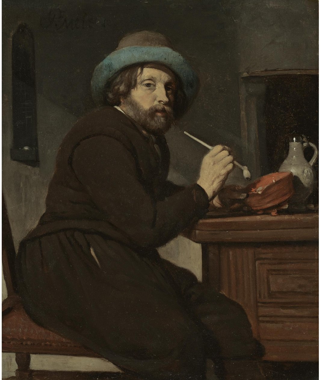 Fumador sentado a uma mesa de Gabriel Metsu