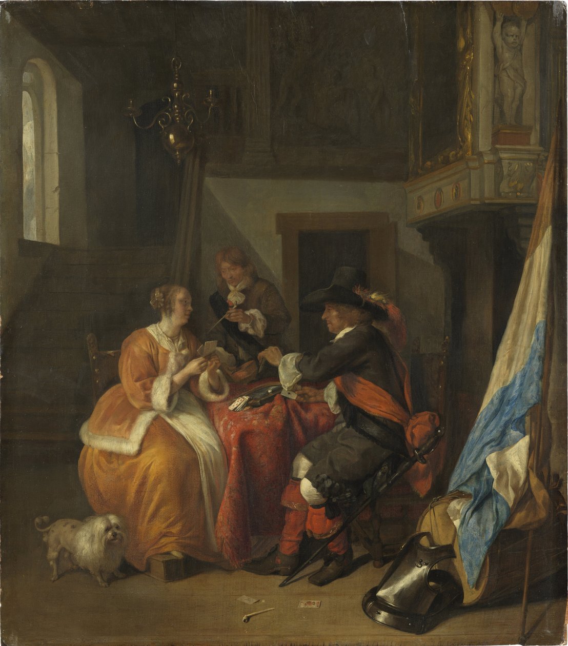 Un jeu de carte - A Card Game, de Metsu, Gabriel (1629-1667). Óleo sobre madeira de Gabriel Metsu
