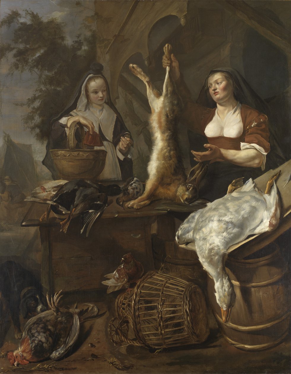 Mulher a vender jogo numa banca de Gabriel Metsu