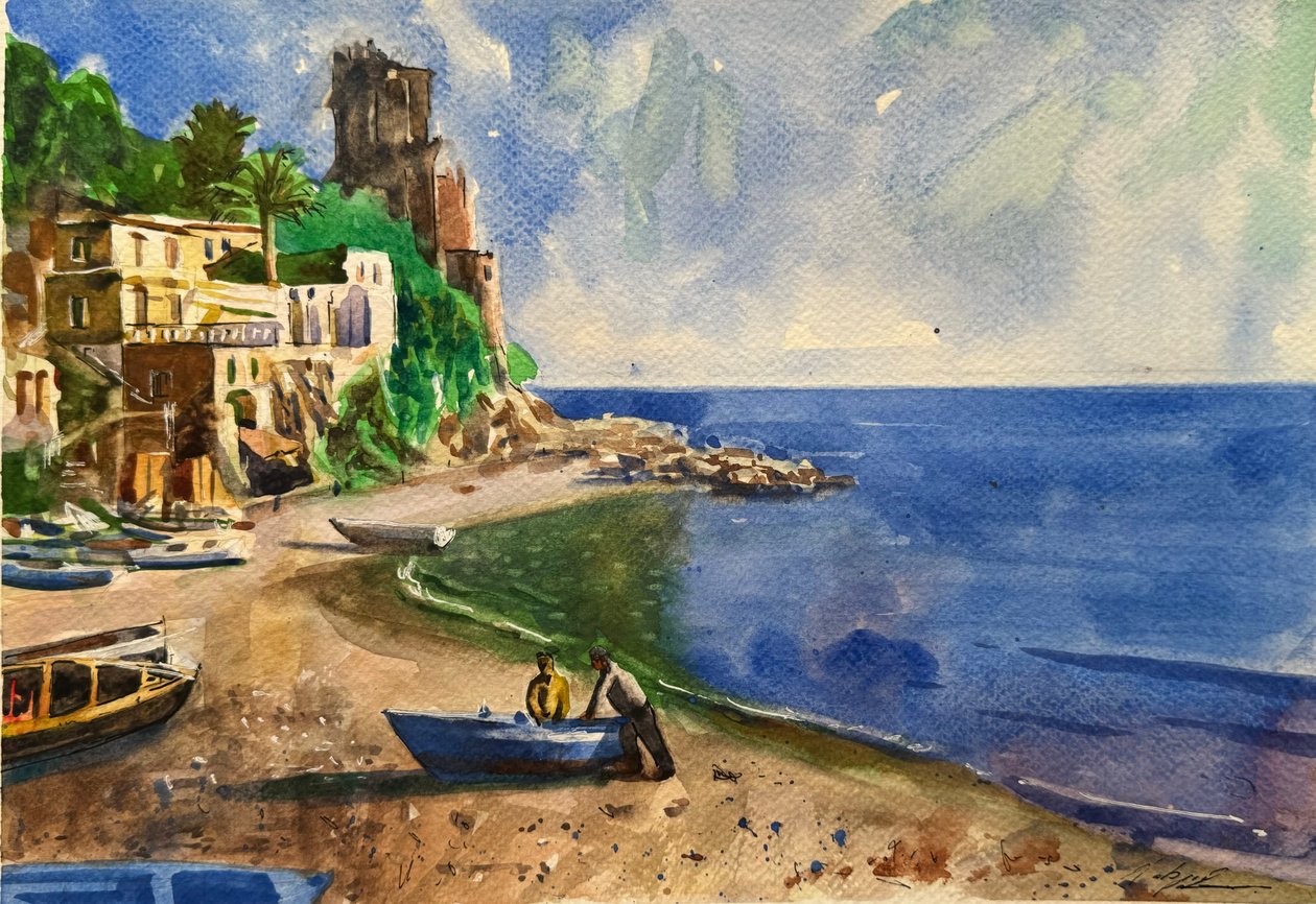 Barcos atracados, 2024 (aguarela sobre papel) de Gabriel Palma