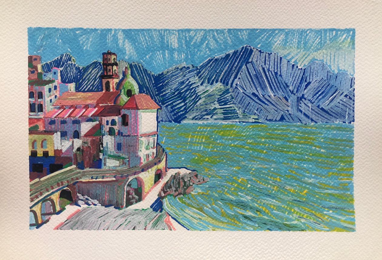 Capri, Itália, 2023 (acrílico sobre papel) de Gabriel Palma