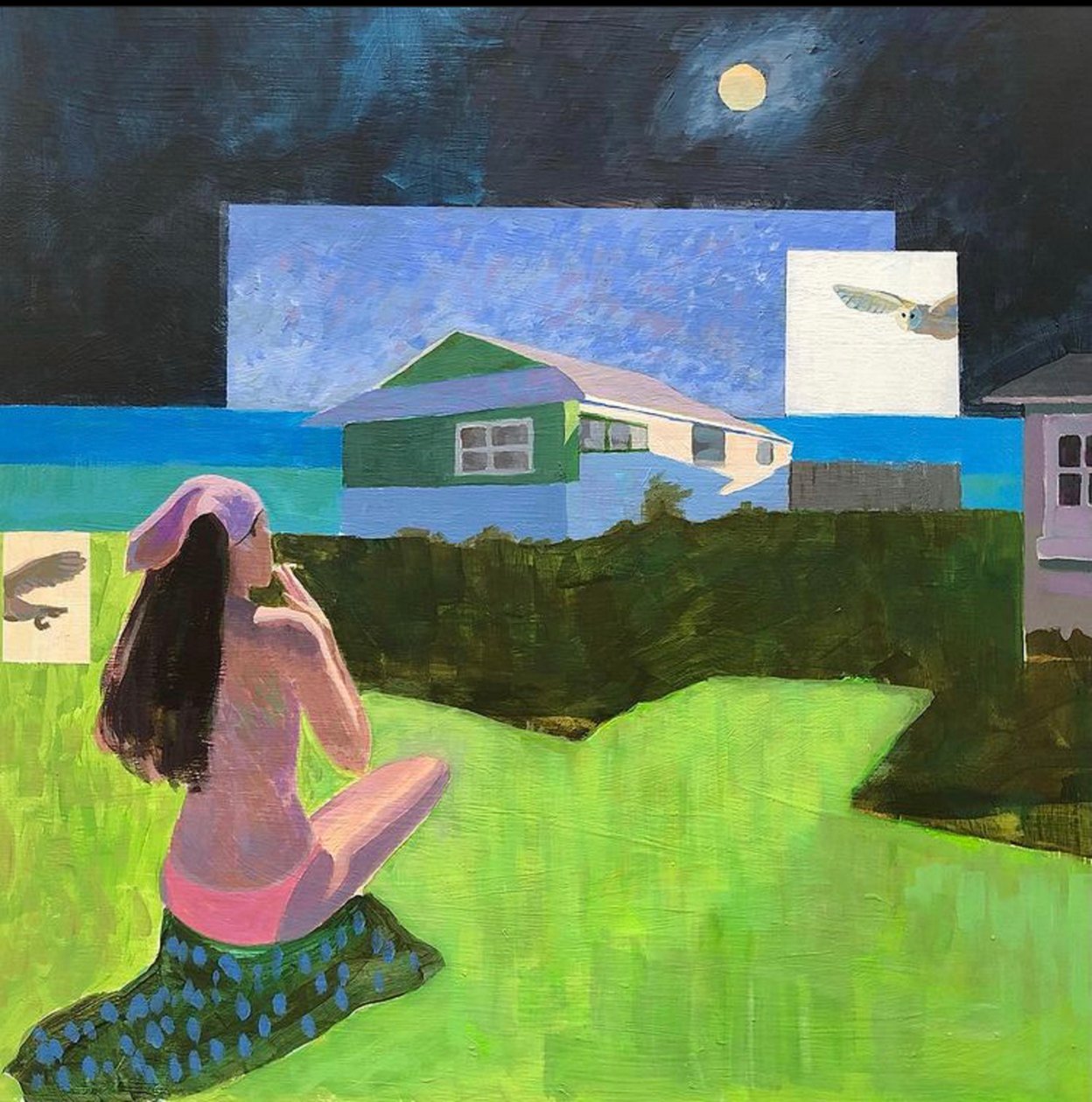 Night Cig With Night Owl, 2022 (acrílico sobre placa de madeira) de Gabriel Palma
