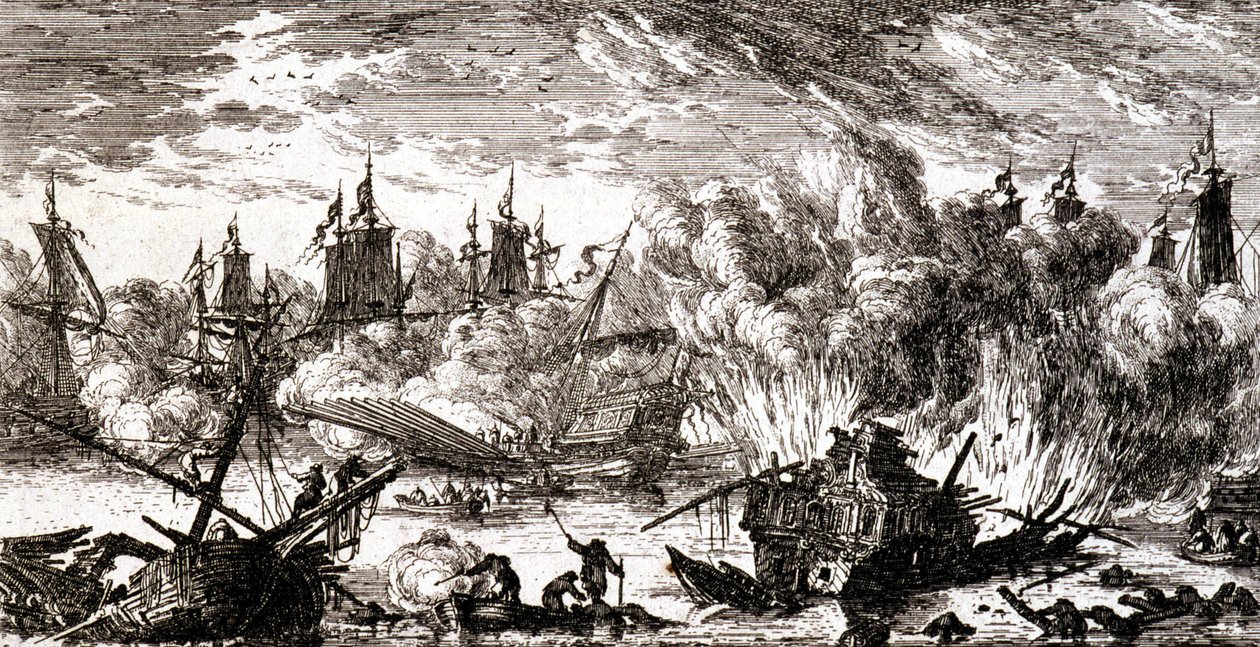 Batalha naval - gravura de Gabriel Perelle