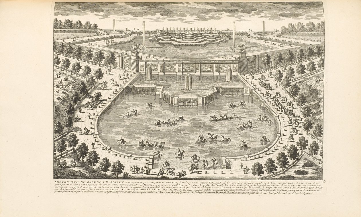 A Extremidade do Jardim de Marly, de "Les Delices de Versailles et des Maisons Royales" de Charles-Antoine Jombert, 1766 de Gabriel Perelle