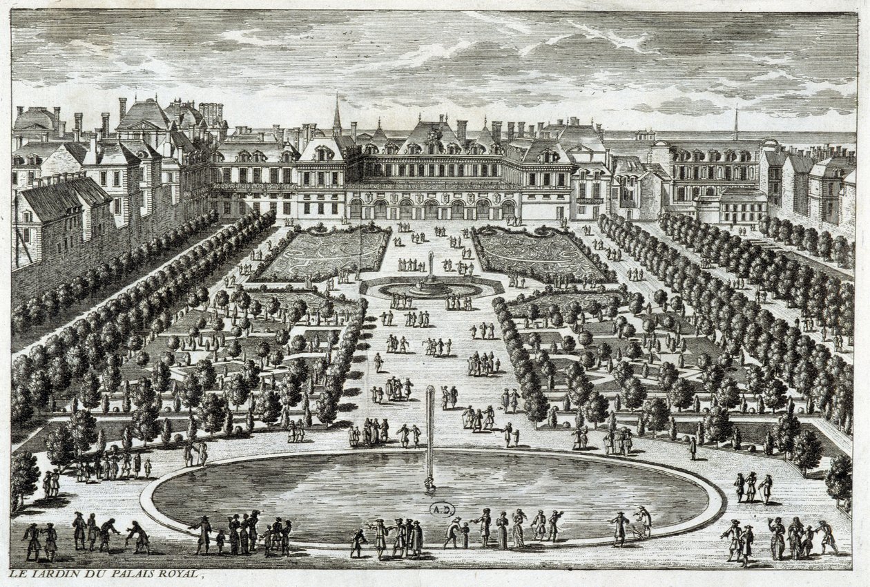 Vista do Parc du Palais Royal em Paris. Gravura de Perelle, final do século XVII. de Gabriel Perelle