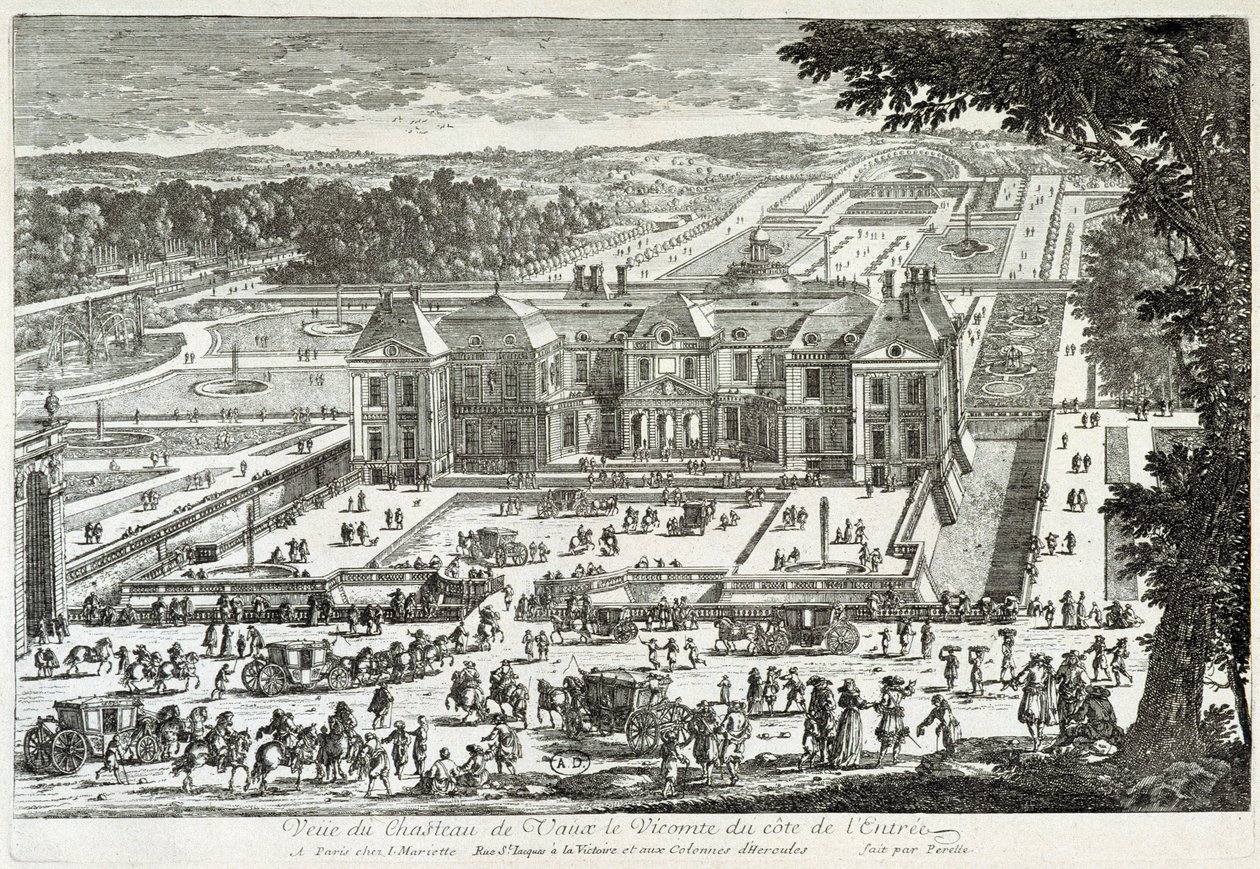 Vista do castelo de Vaux Le Visomte (Vaux-Le-Vicomte) do lado da entrada (jardins de Le nosso) - por Perelle, finais do século XVII de Gabriel Perelle