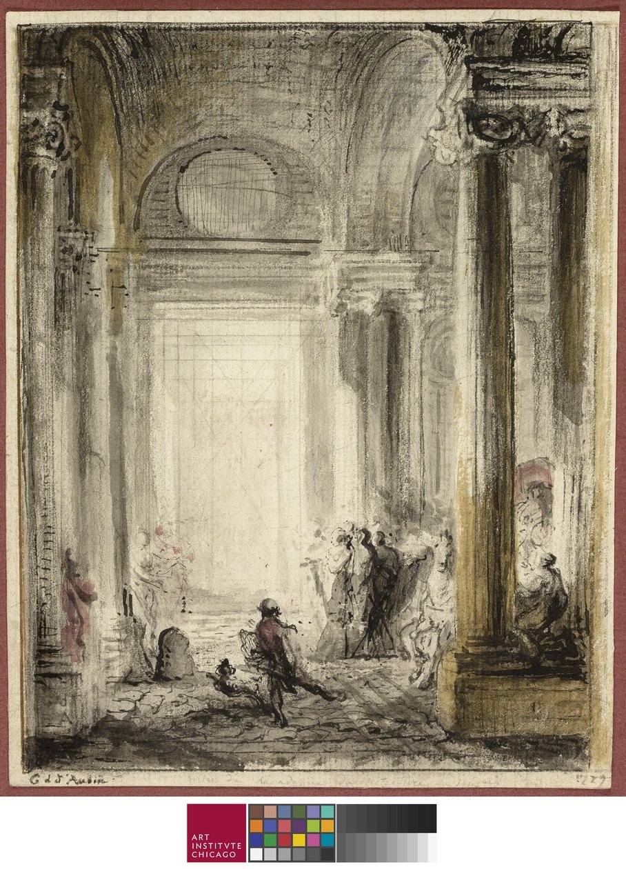 A entrada da Academia de Arquitetura do Louvre de Gabriel de Saint Aubin