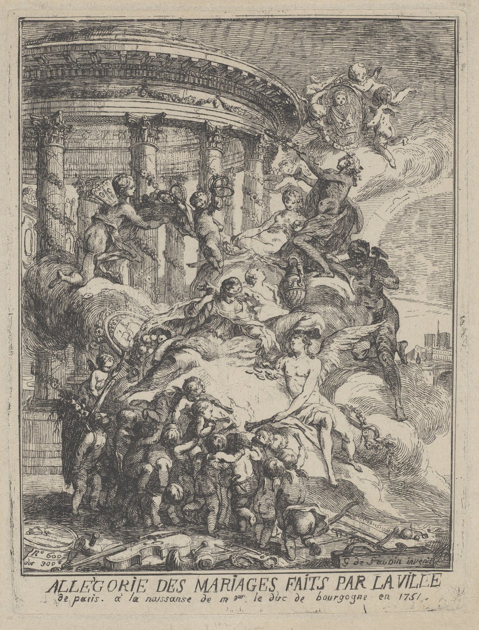 Alegoria de Casamentos Feitos pela Cidade de Paris no Nascimento do Duque da Borgonha, 1751 de Gabriel de Saint Aubin