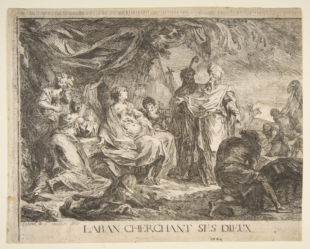 Labão busca seus deuses, 1753. de Gabriel de Saint Aubin