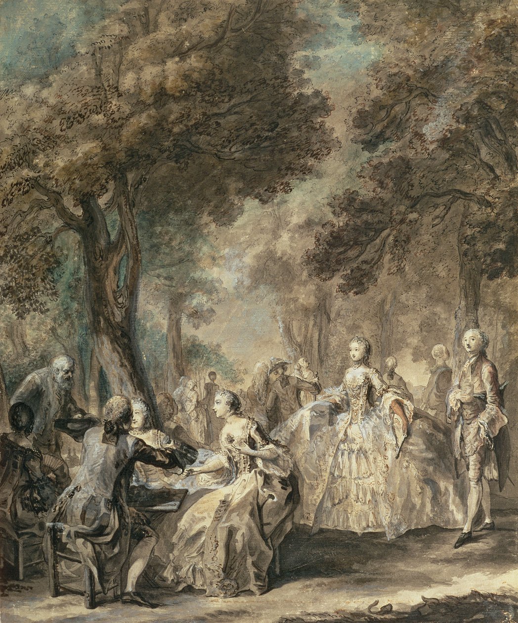 Parisians fora para uma caminhada, 1760-1 (caneta e tinta, lavar, wc e guache) de Gabriel de Saint Aubin