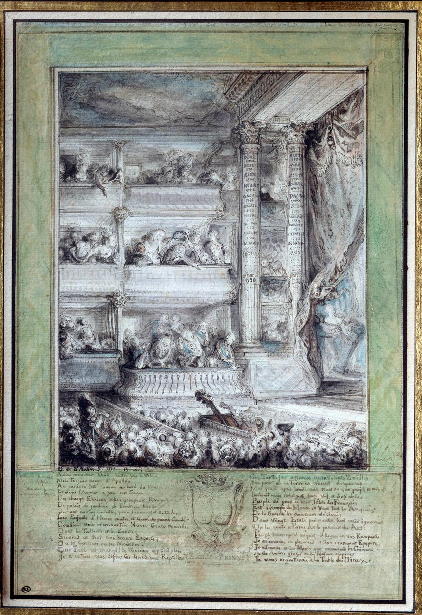 A Coroação de Voltaire (1694-1778) no Teatro Francais 12/04/1778 Aguarela de Gabriel Jacques de Saint-Aubin (1724-1780) Sol. 0,35x0,24 m Paris, musee du Louvre de Gabriel de Saint Aubin