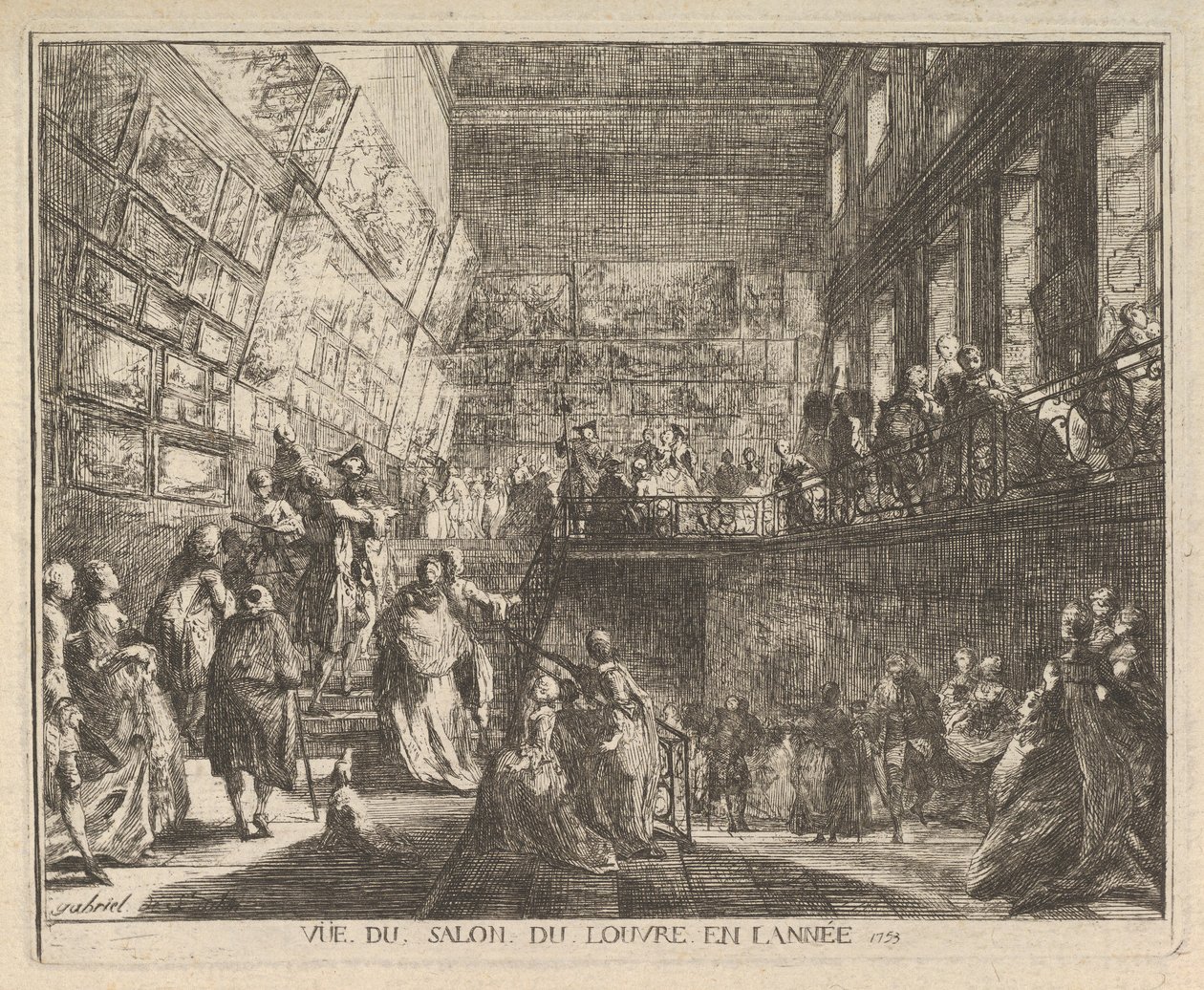 Vista do Salão do Louvre no ano de 1753, 1753. de Gabriel de Saint Aubin
