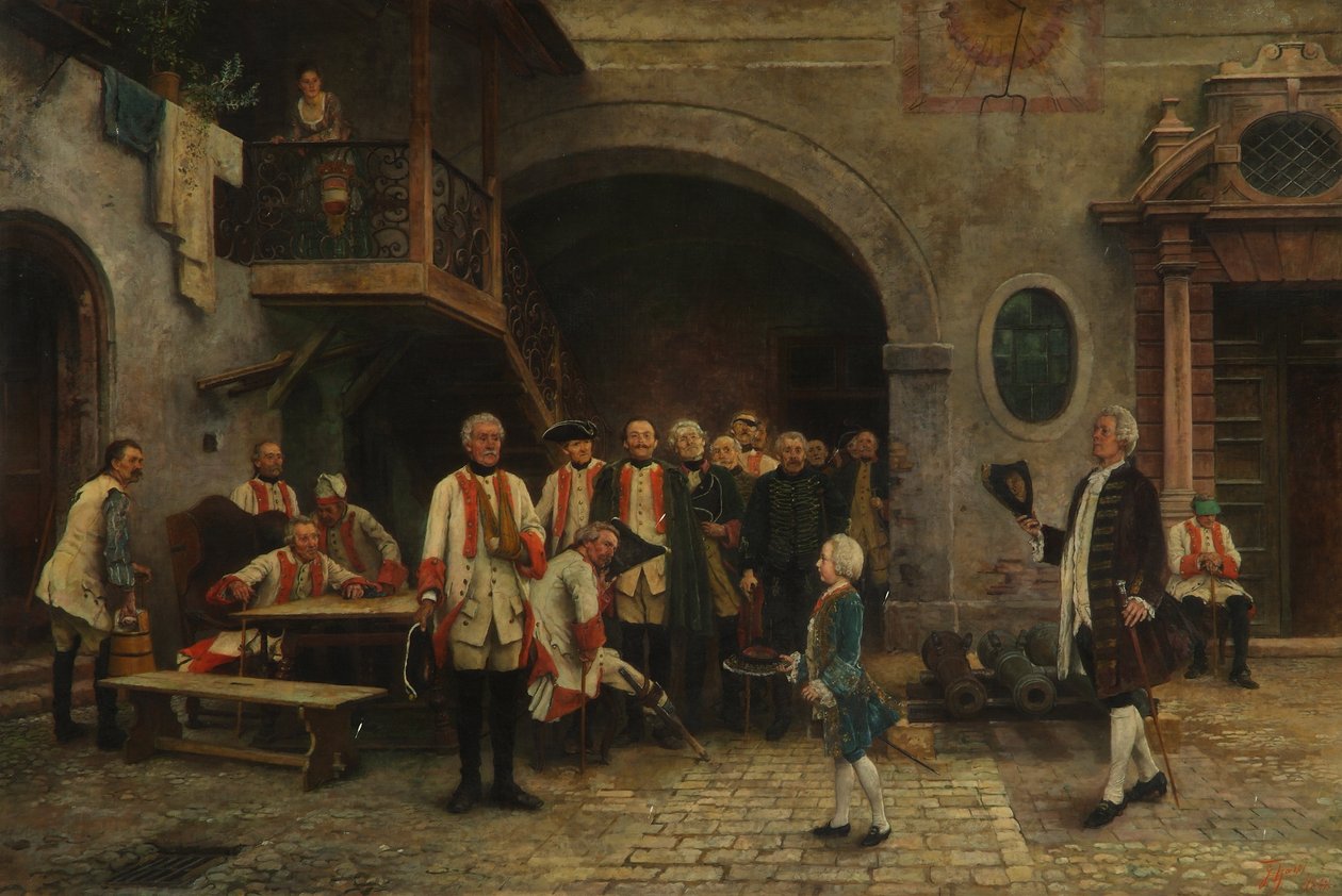 Imperador Joseph II como um menino com os inválidos em Viena de Gabriel von Hackl