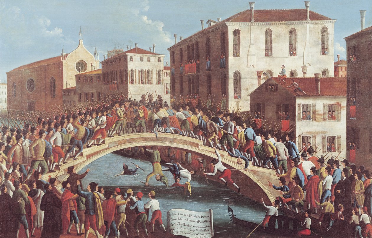 Batalha com varas na Ponte Santa Fosca, Veneza de Gabriele Bella