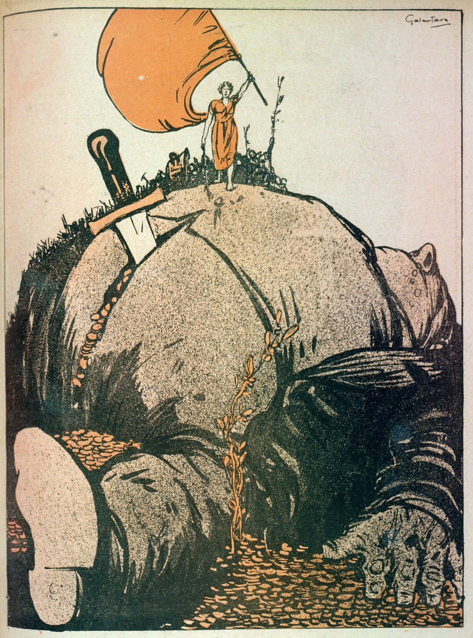 A Besta (Capitalismo): É somente quando alguém mata esta besta que a Verdade Social Real vem à luz, gravada pelo artista de L&39;Assiette Au Beurre, pub. Junho de 1907 (veja também 74185) de Gabriele Galantara