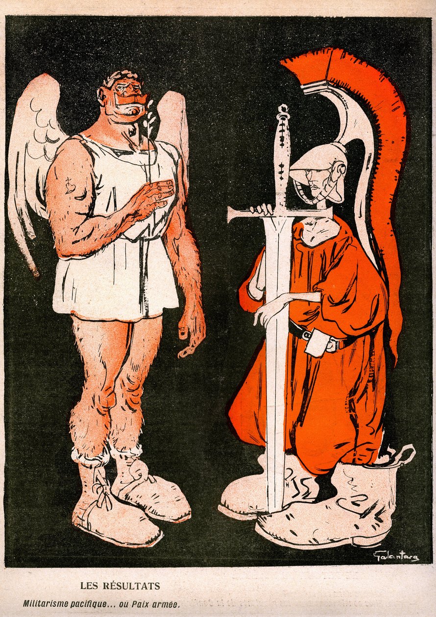 Guerra e paz. Allegorie (cartoon) de Gabriele Galantara (1867-1937) na última capa do jornal satírico francês "L