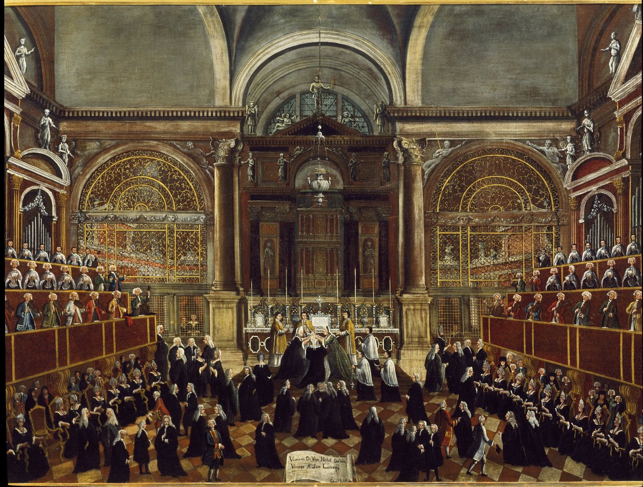 Cerimónia de levar um vestido de freira na Igreja de São Lourenço em Veneza Pintura de Detalhe de Gabriele Bella (1730-1799) 1789 Dim 94x148 cm Veneza Fondazione "Querini Stampalia" de Gabriele Bella