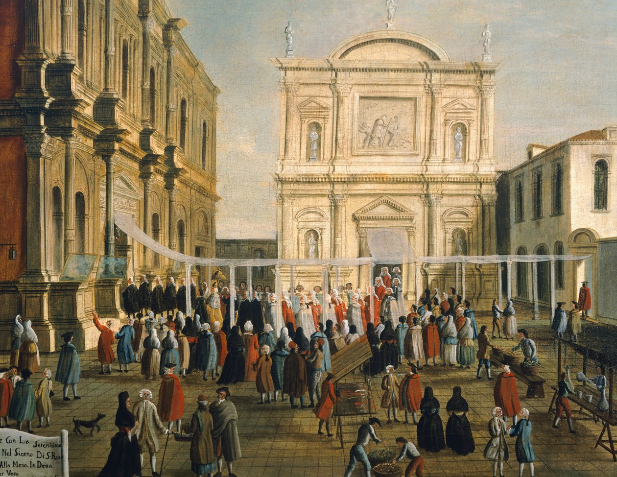 Doge e senhores na Igreja de San Rocco no dia santo, por Gabriel Bella (1730-1799) Óleo sobre tela, 92,5x145,5 cm, Detalhe de Gabriele Bella