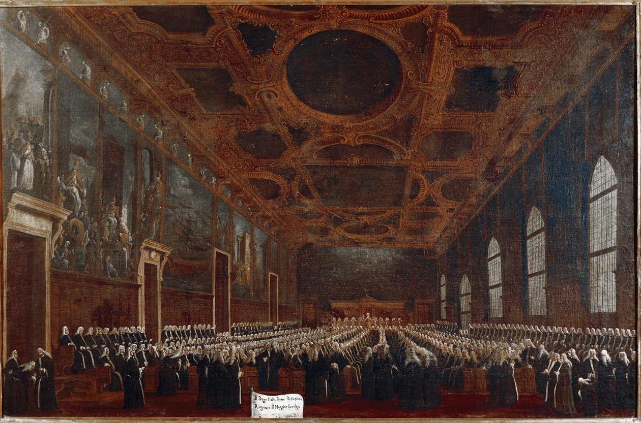 Primeira audiência do Doge de Veneza perante o Grande Conselho (óleo sobre tela de Gabriele Bella